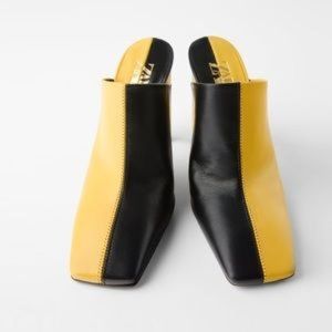 ZARA WOMAN NWT TWO-TONE HEELED LEATHER MULES 9